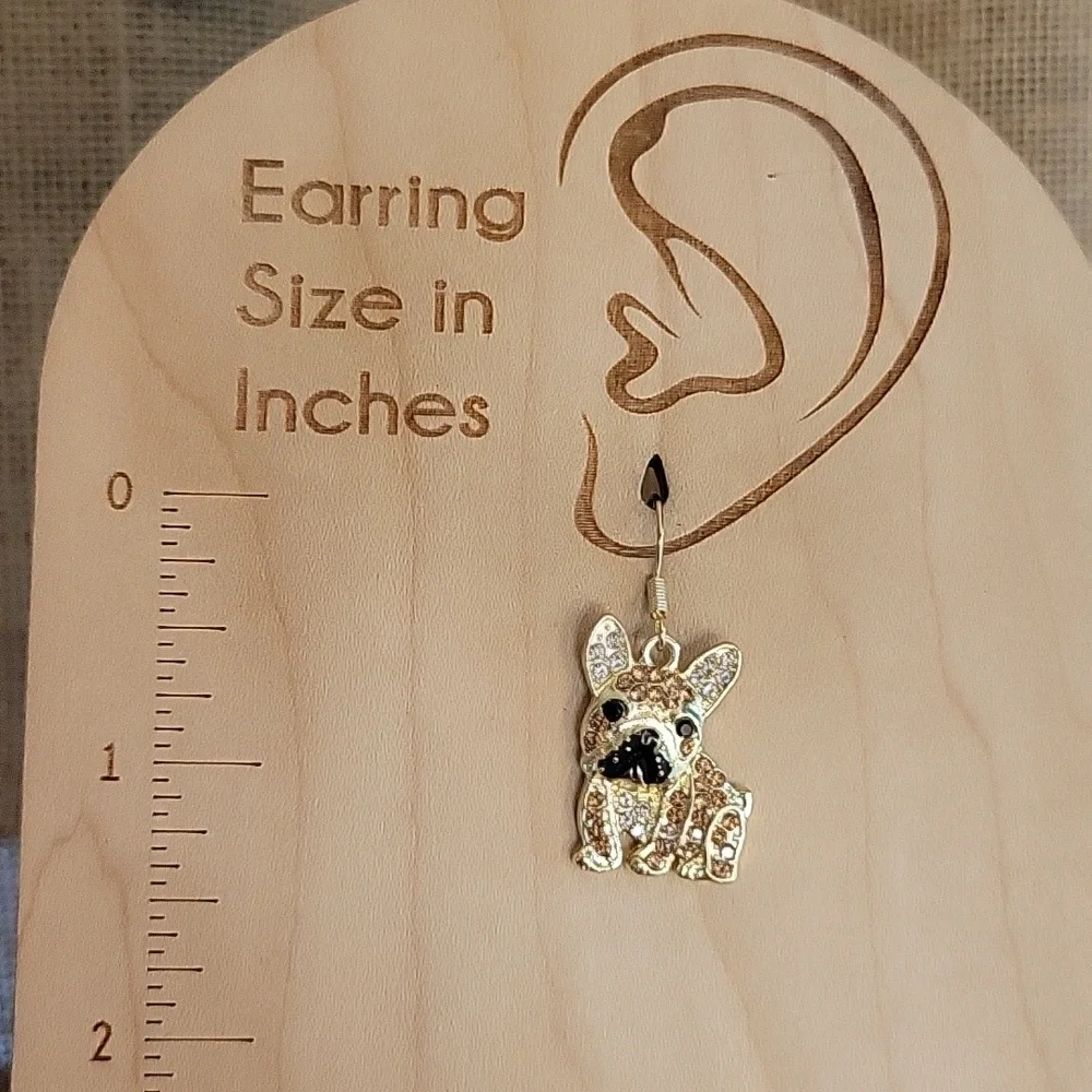 🔥LAST PAIR🔥 FRENCH BULLDOG SPARKLE DROP EARRINGS - Picture 5 of 6
